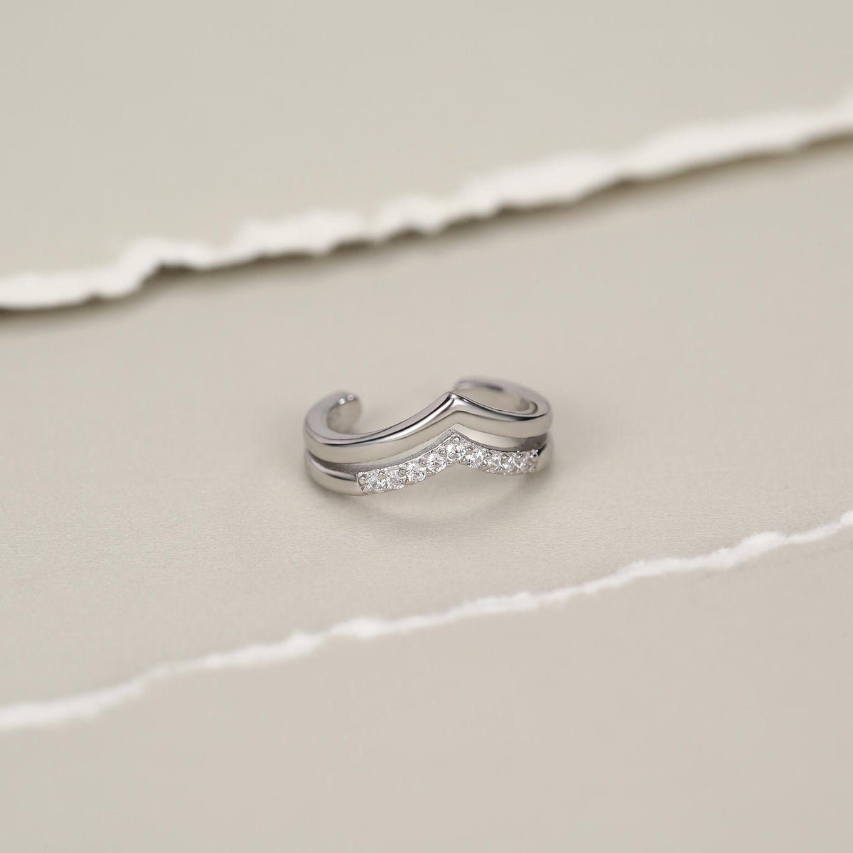 Sterling Silver Double Band CZ Wave Ear Cuff