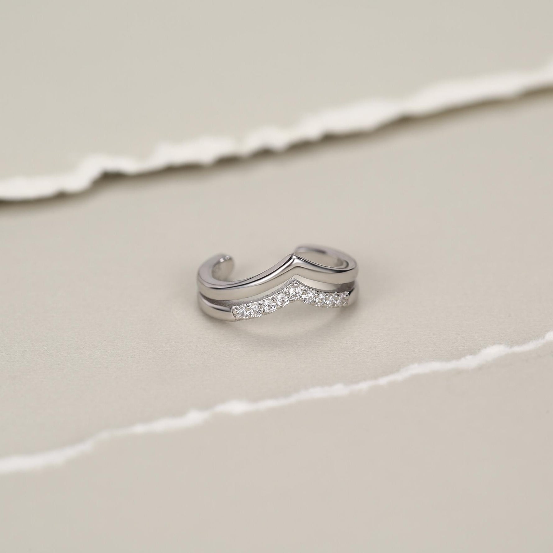 Sterling Silver Double Band CZ Wave Ear Cuff