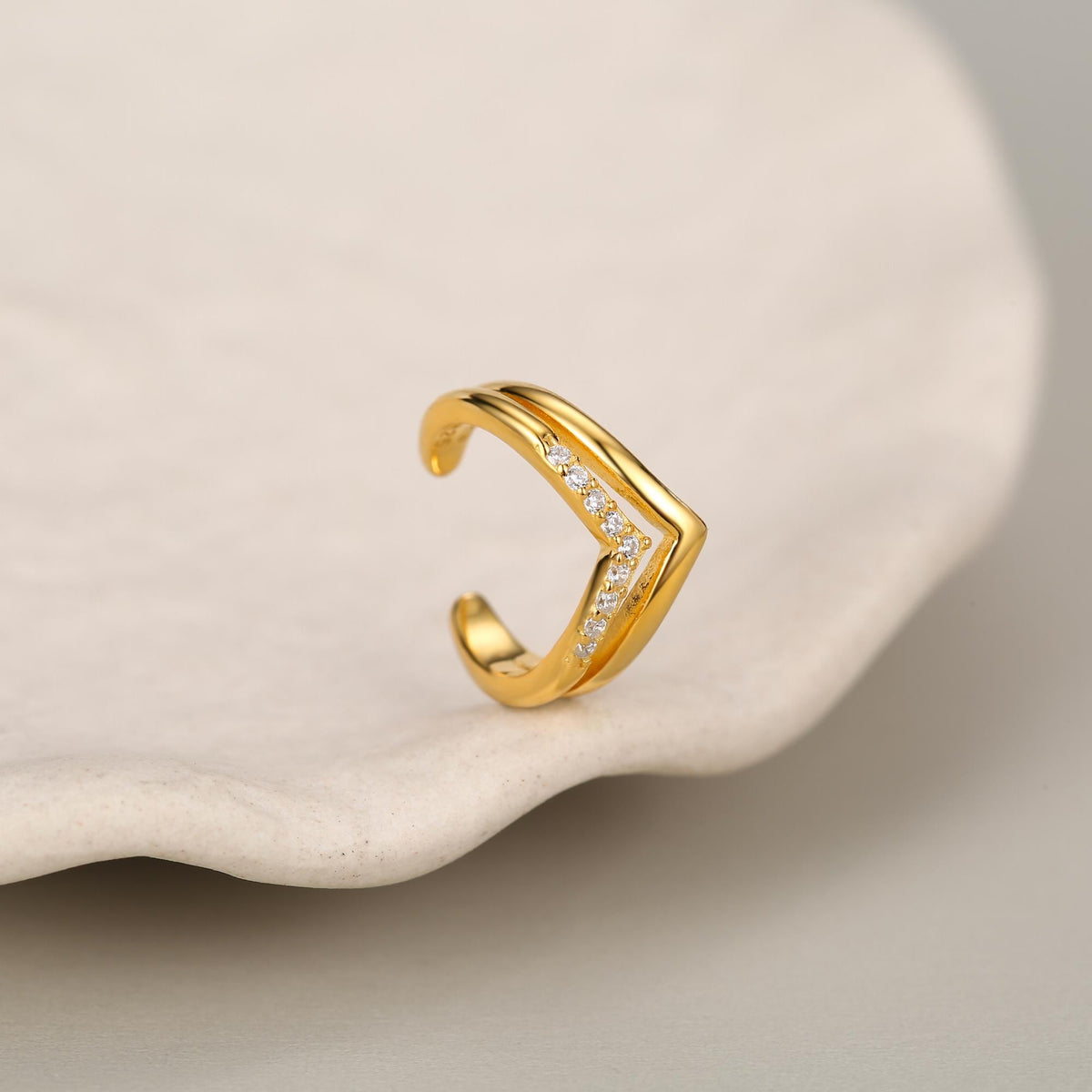 Sterling Silver Double Band CZ Wave Ear Cuff