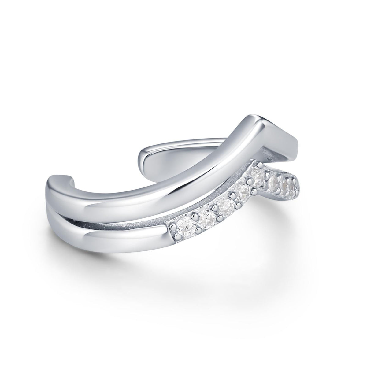 Sterling Silver Double Band CZ Wave Ear Cuff