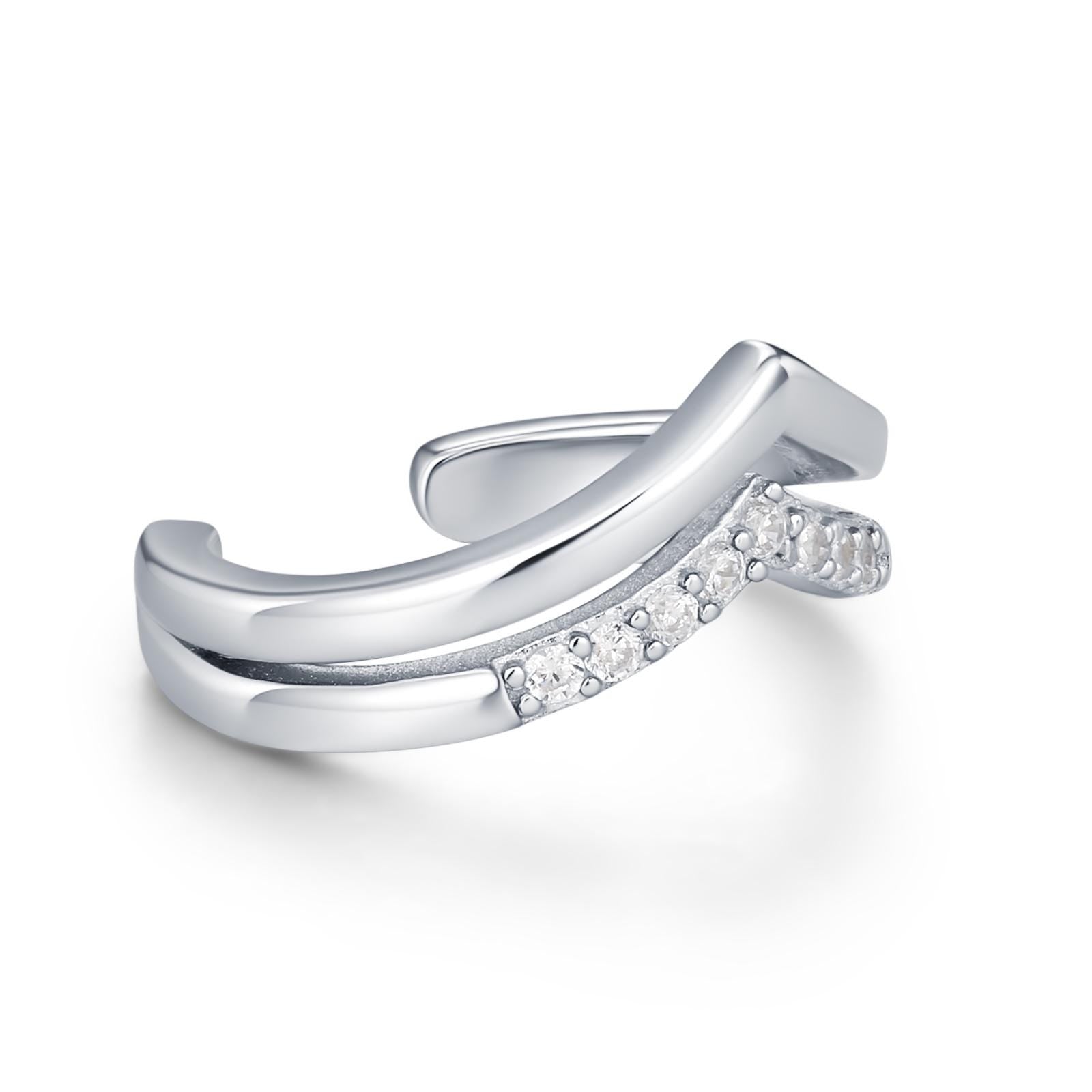 Sterling Silver Double Band CZ Wave Ear Cuff