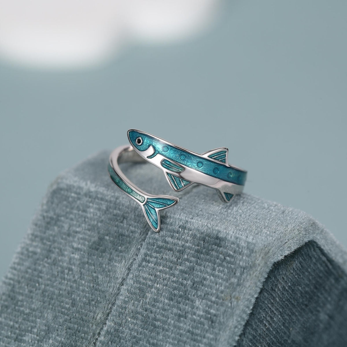 Sterling Silver Enamel Sardine Adjustable Ring