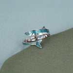 Sterling Silver Enamel Sardine Adjustable Ring