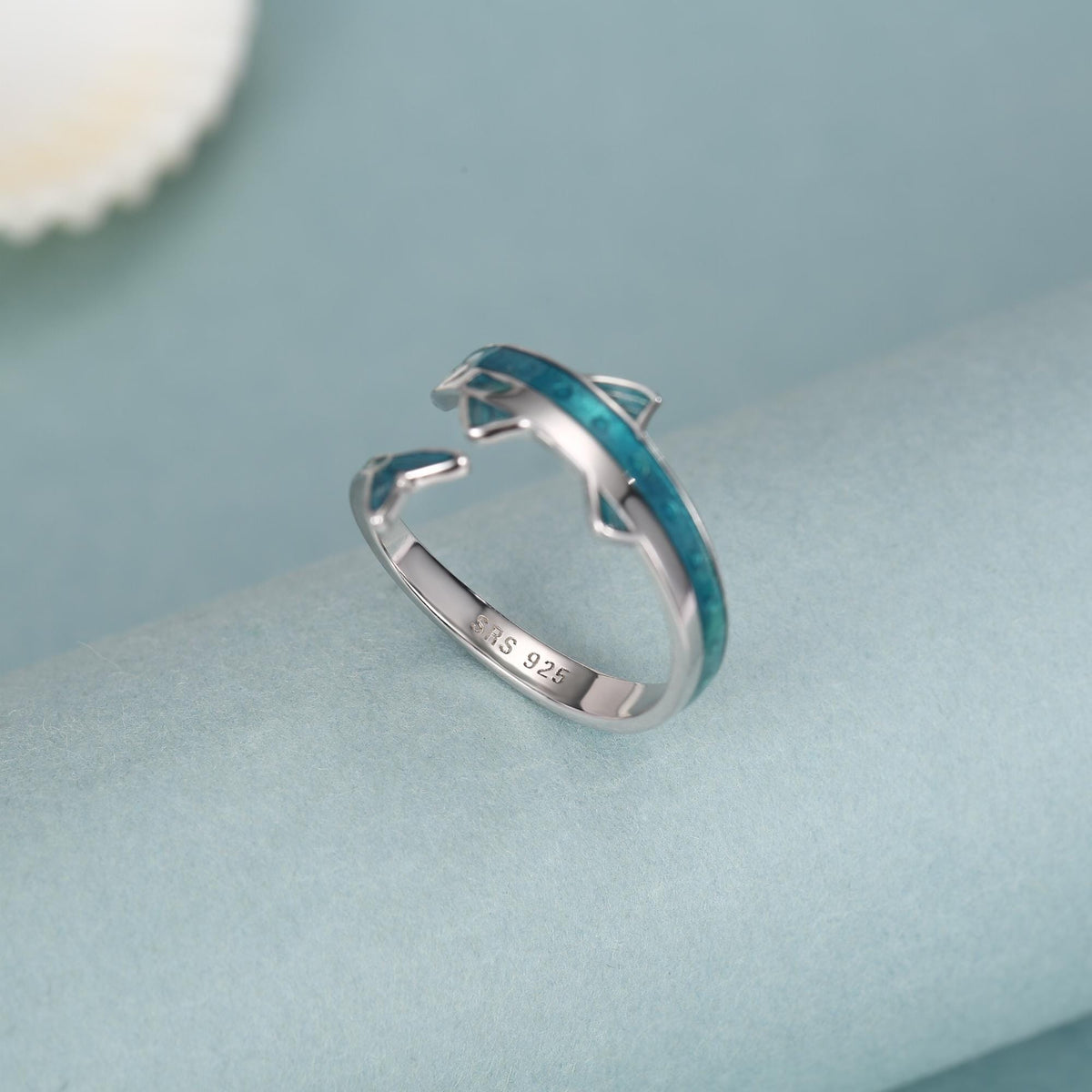 Sterling Silver Enamel Sardine Adjustable Ring