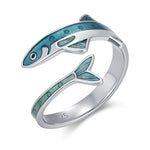Sterling Silver Enamel Sardine Adjustable Ring