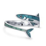 Sterling Silver Enamel Sardine Adjustable Ring