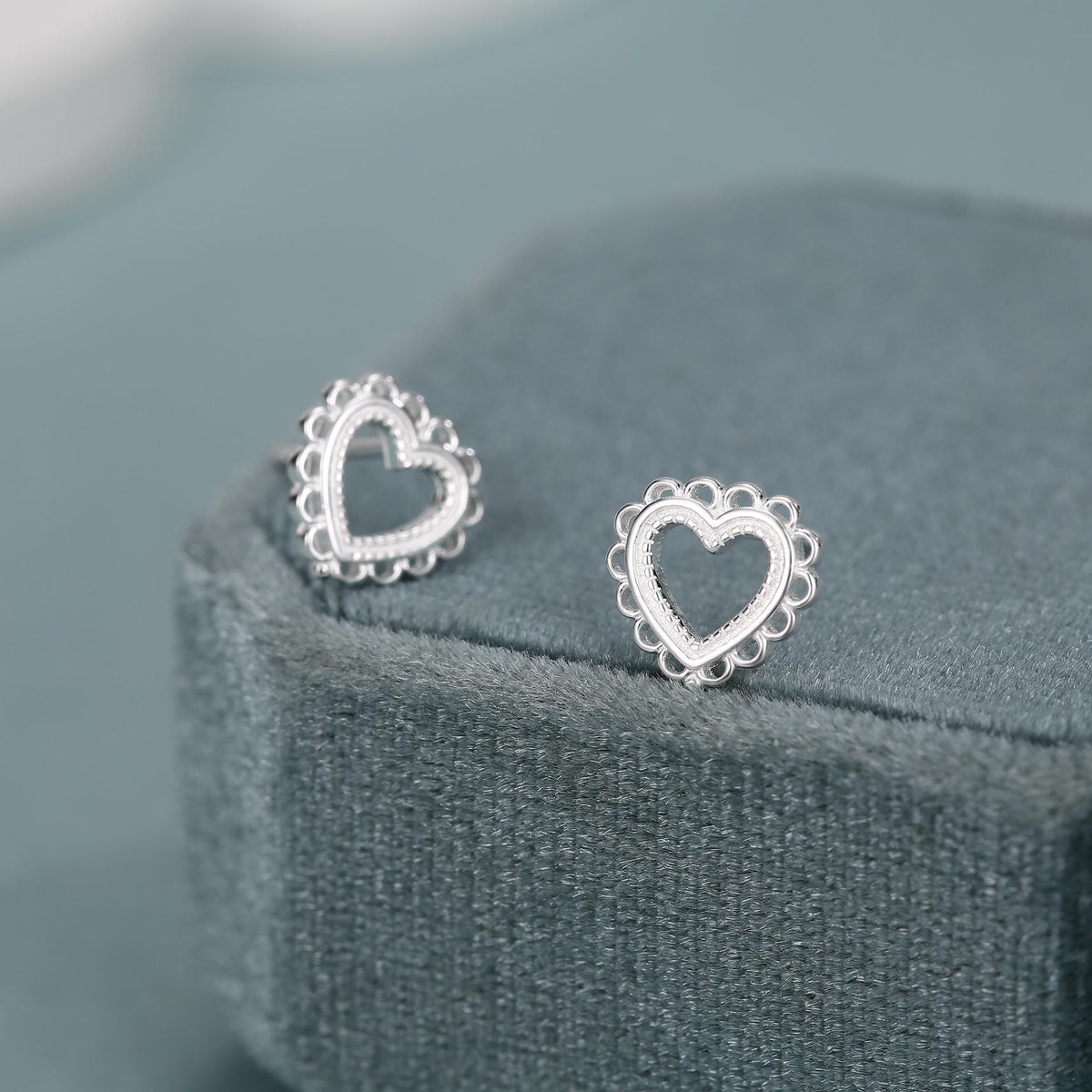Sterling Silver Lace Heart Stud Earrings