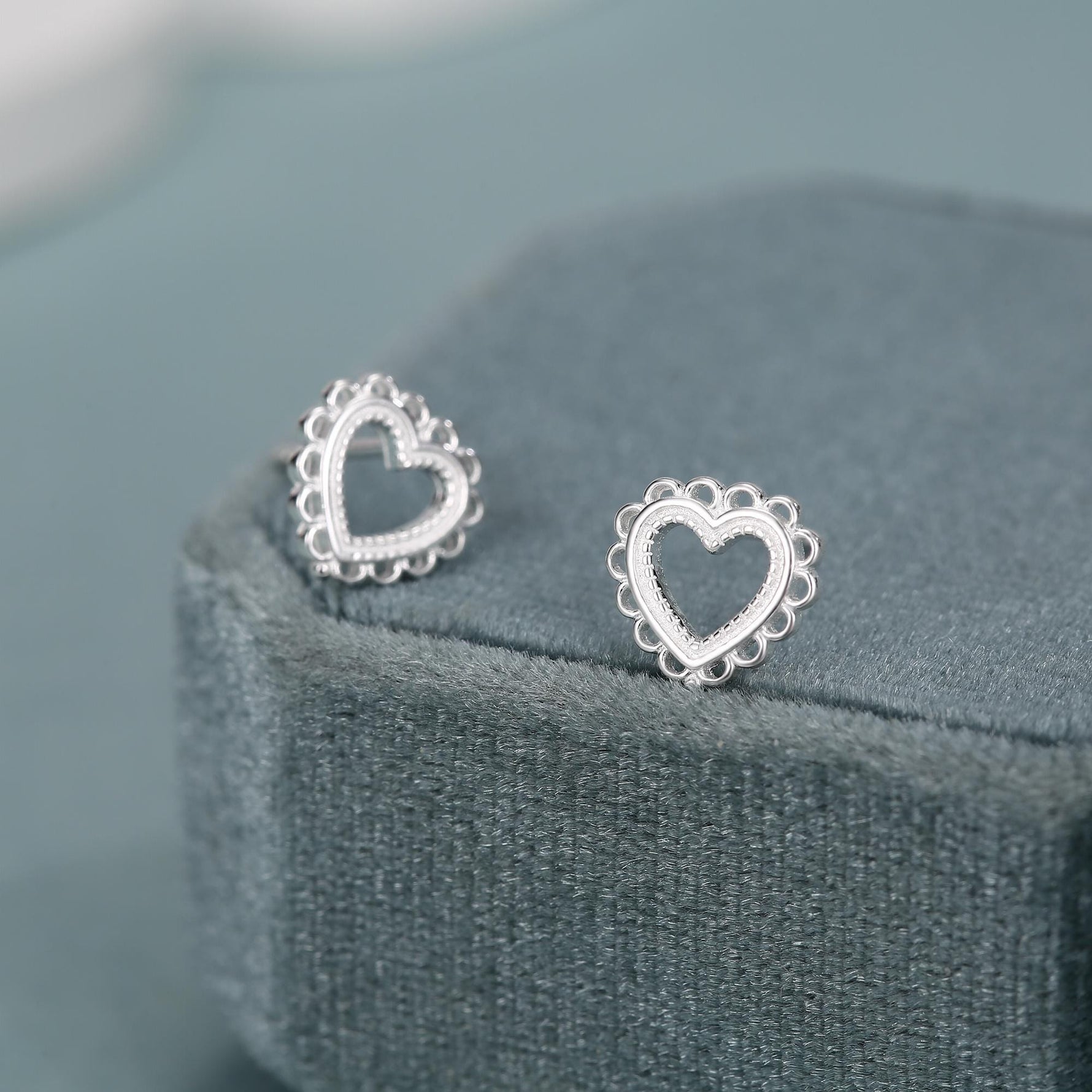 Sterling Silver Lace Heart Stud Earrings