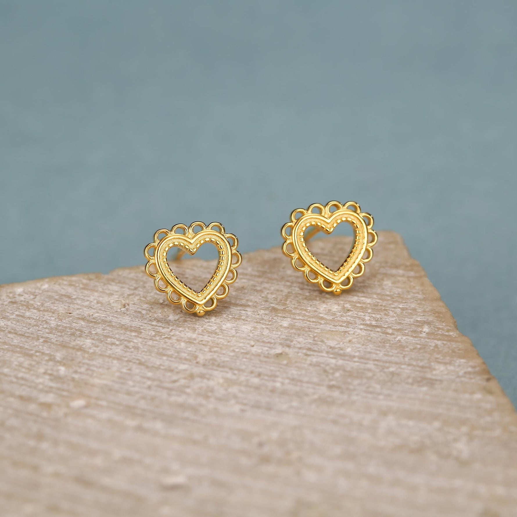 Sterling Silver Lace Heart Stud Earrings