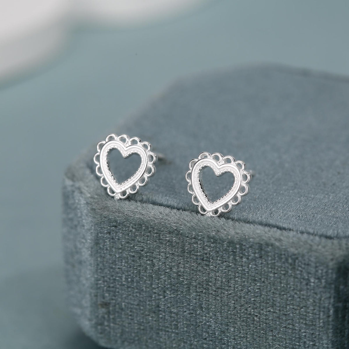 Sterling Silver Lace Heart Stud Earrings