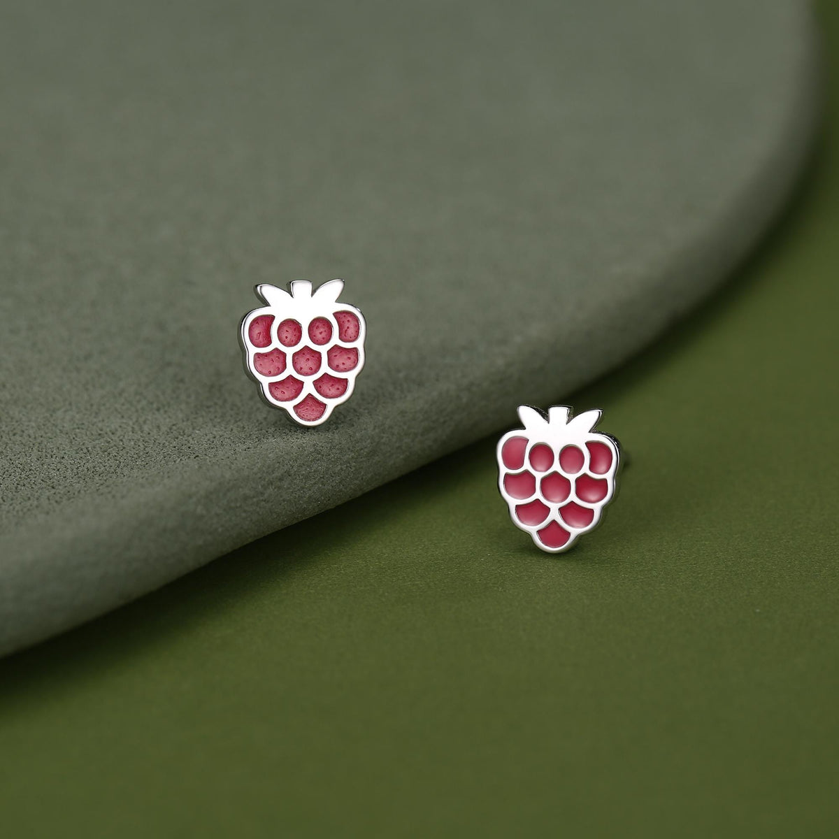 Sterling Silver Enamel Raspberry Stud Earrings