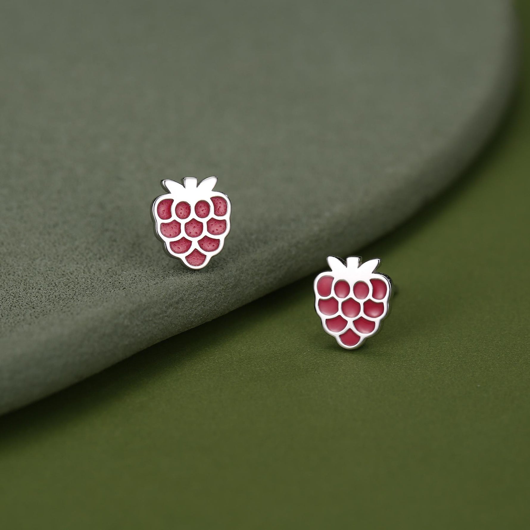 Sterling Silver Enamel Raspberry Stud Earrings