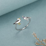 Sterling Silver Seagull and Pigeon Adjustable Ring