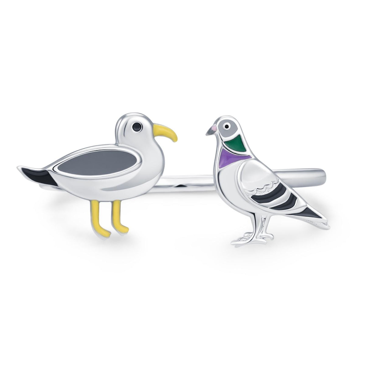 Sterling Silver Seagull and Pigeon Adjustable Ring