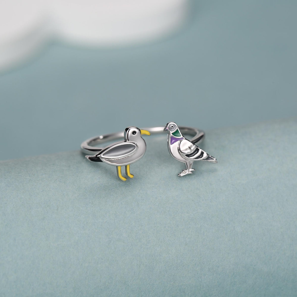 Sterling Silver Seagull and Pigeon Adjustable Ring
