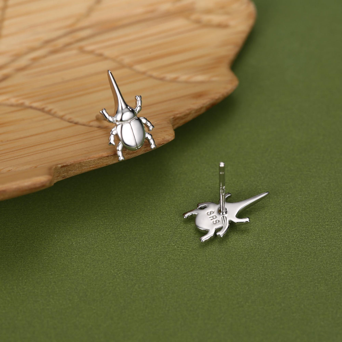 Sterling Silver Rhinoceros Beetle Stud Earrings