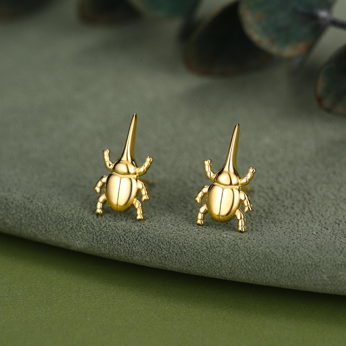 Sterling Silver Rhinoceros Beetle Stud Earrings