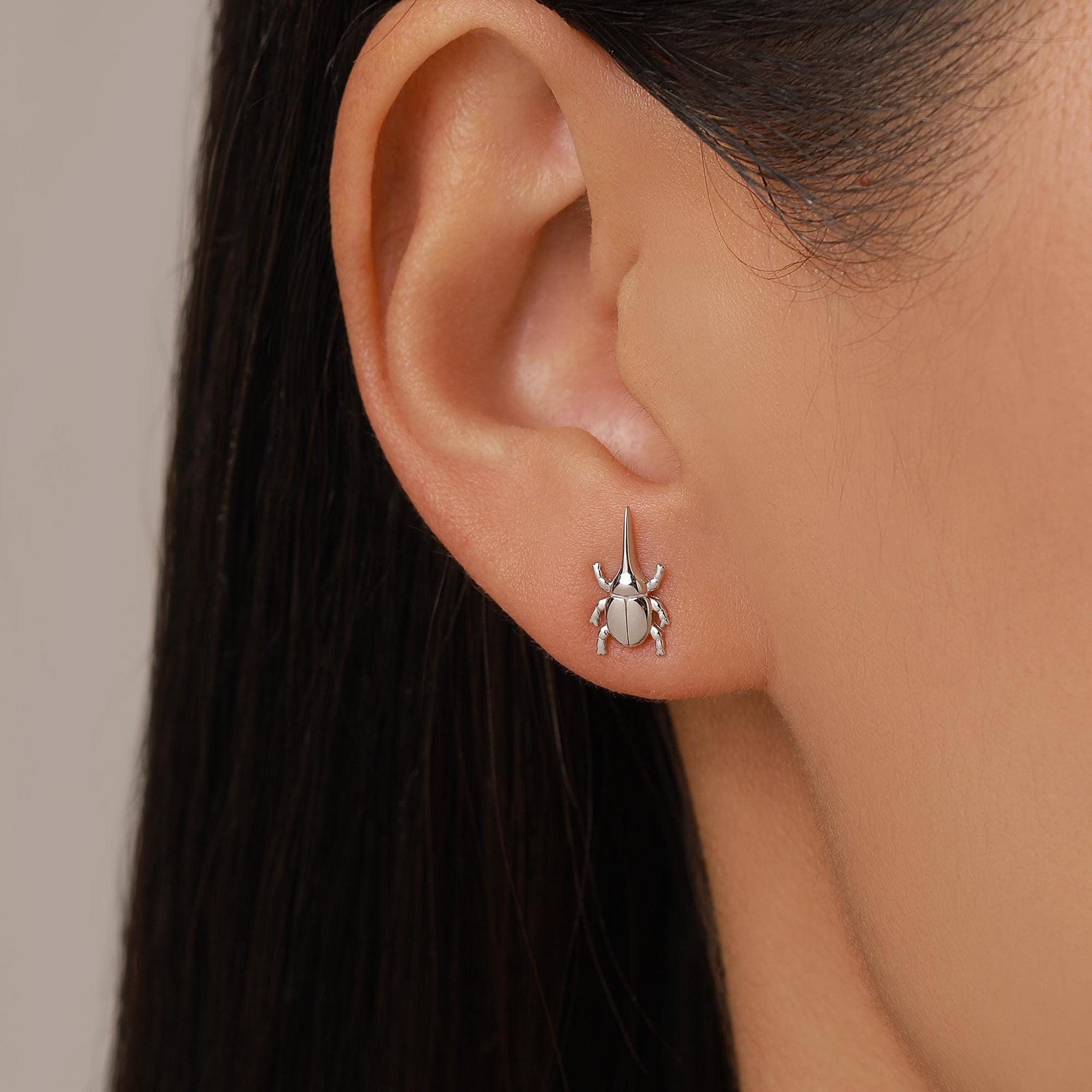 Sterling Silver Rhinoceros Beetle Stud Earrings
