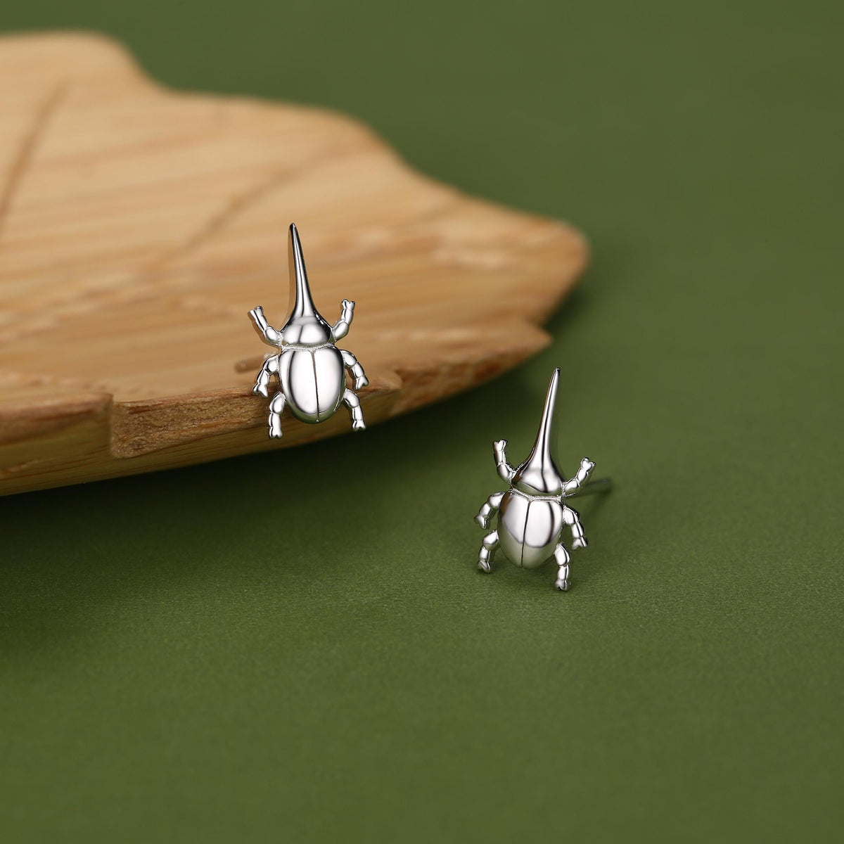 Sterling Silver Rhinoceros Beetle Stud Earrings