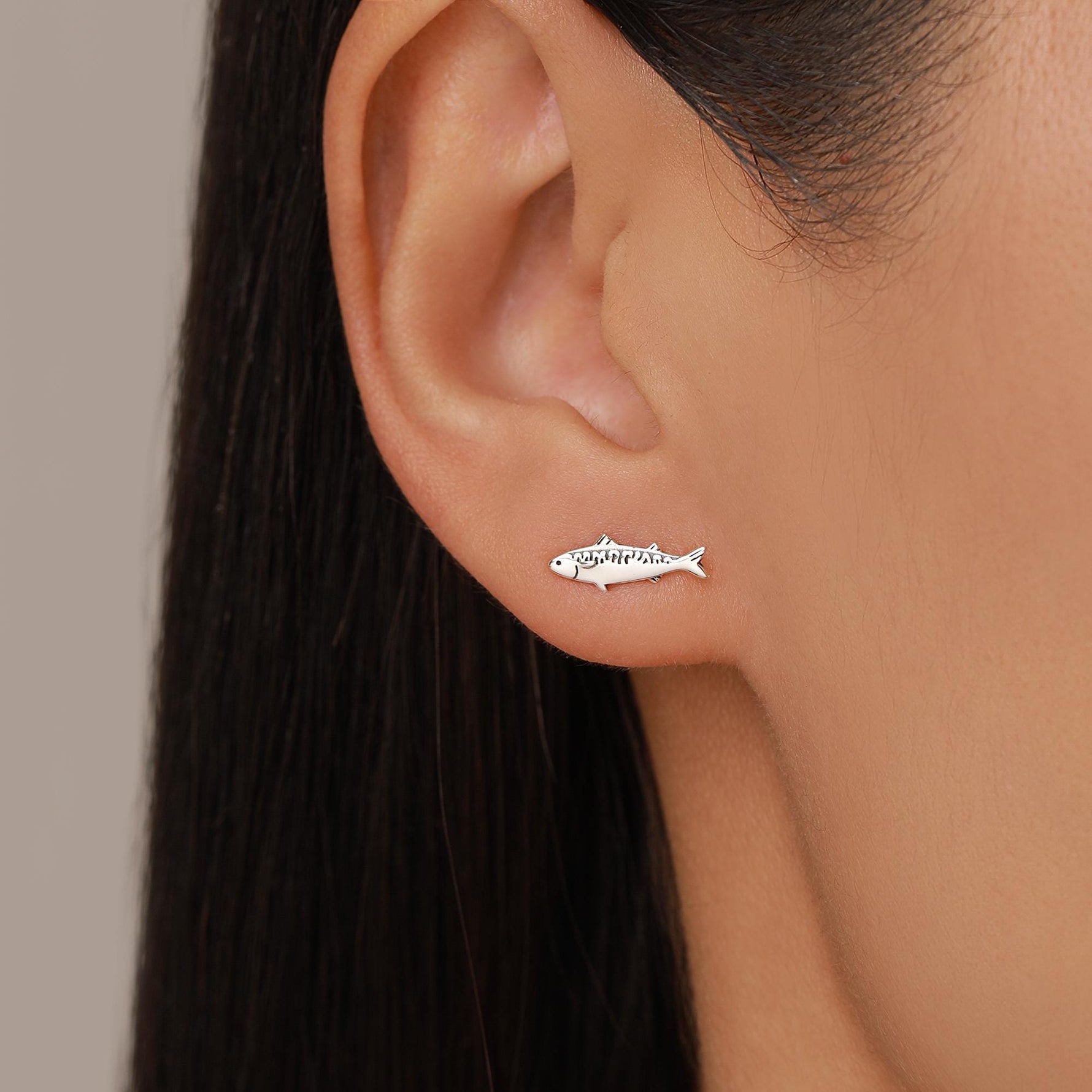 Sterling Silver Sardine Stud Earrings