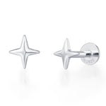 Four Point Star 16G Internally Threaded Flat Back Earrings in Sterling Silver