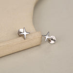 Four Point Star 16G Internally Threaded Flat Back Earrings in Sterling Silver