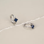 Single Sapphire Blue CZ Crystal Huggie Hoop in Sterling Silver, Silver or Gold, Minimalist Simple Hoop Earrings