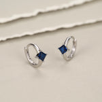 Single Sapphire Blue CZ Crystal Huggie Hoop in Sterling Silver, Silver or Gold, Minimalist Simple Hoop Earrings