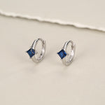 Single Sapphire Blue CZ Crystal Huggie Hoop in Sterling Silver, Silver or Gold, Minimalist Simple Hoop Earrings