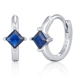 Single Sapphire Blue CZ Crystal Huggie Hoop in Sterling Silver, Silver or Gold, Minimalist Simple Hoop Earrings