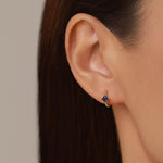 Single Sapphire Blue CZ Crystal Huggie Hoop in Sterling Silver, Silver or Gold, Minimalist Simple Hoop Earrings