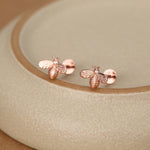 Tiny Bumble Bee 16G Internally Threaded Flat Back Earrings in Sterling Silver, Animal Earrings