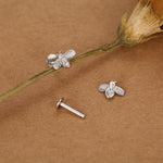 Tiny Bumble Bee 16G Internally Threaded Flat Back Earrings in Sterling Silver, Animal Earrings