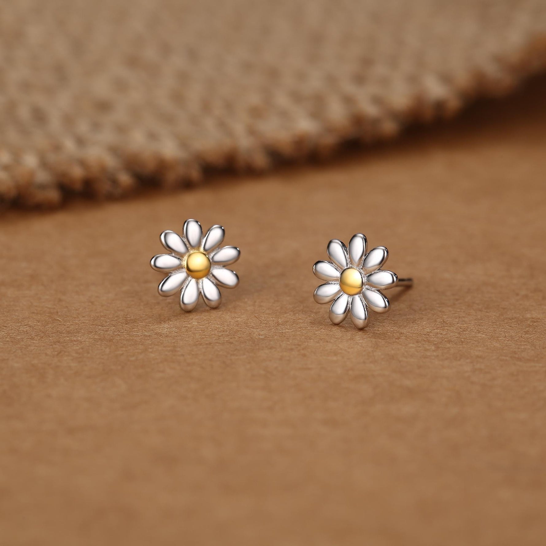 Little Daisy Flower Stud Earrings in Sterling Silver - Cute Flower Blossom Earrings - Fun, Whimsical