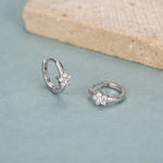 Tiny CZ Flower Huggie Hoops, CZ Hoop Earrings, Crystal Flower Huggie Earrings