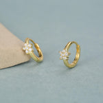 Tiny CZ Flower Huggie Hoops, CZ Hoop Earrings, Crystal Flower Huggie Earrings