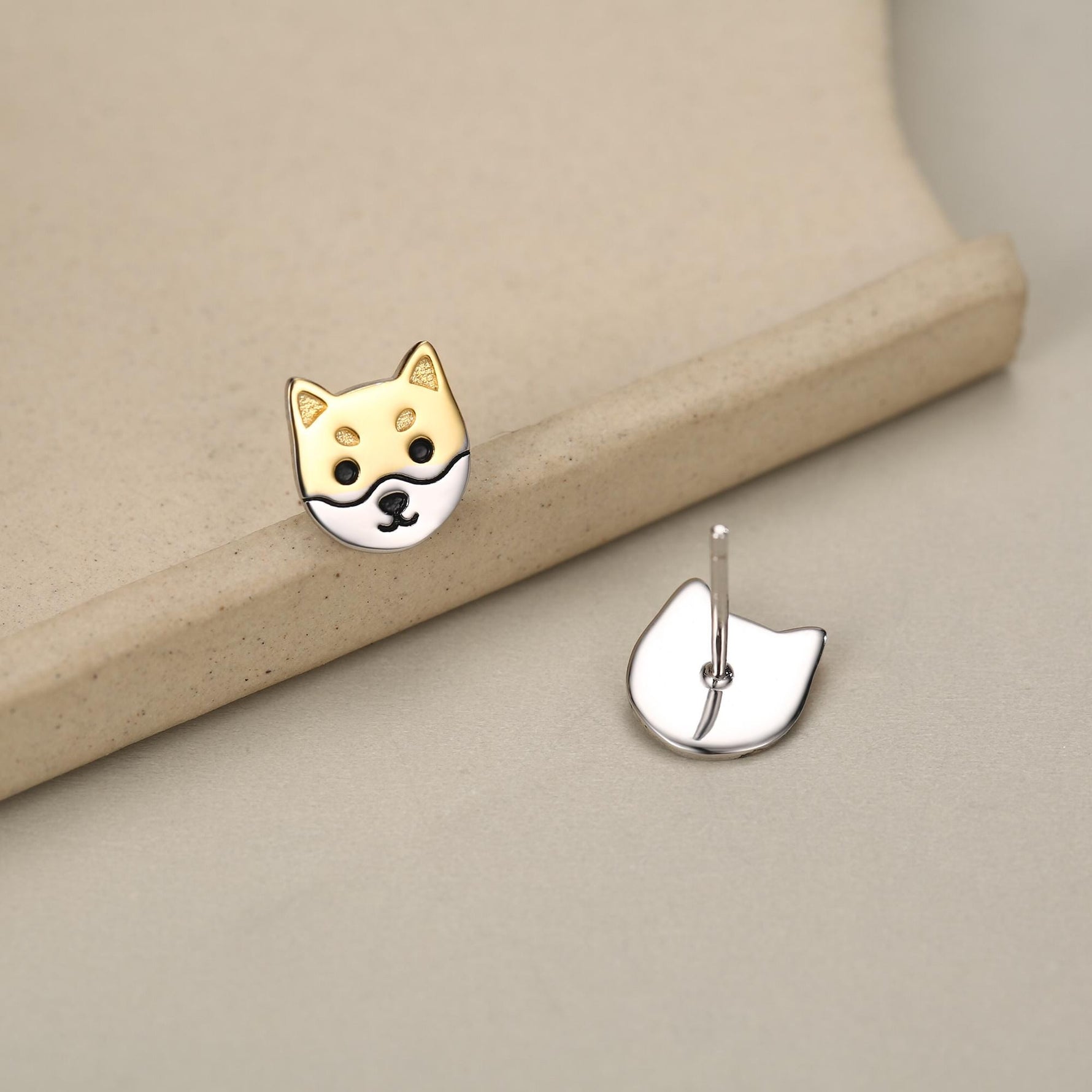 Japanese Shiba Inu Dog Stud Earrings in Sterling Silver - Dog Lover Earrings - Cute Animal Earrings - Cute, Fun, Whimsical