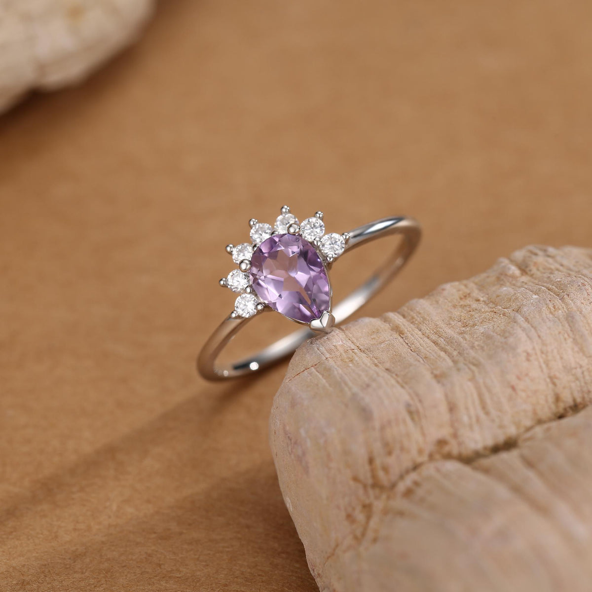 Vintage Pear Cut Amethyst Crown Halo Ring