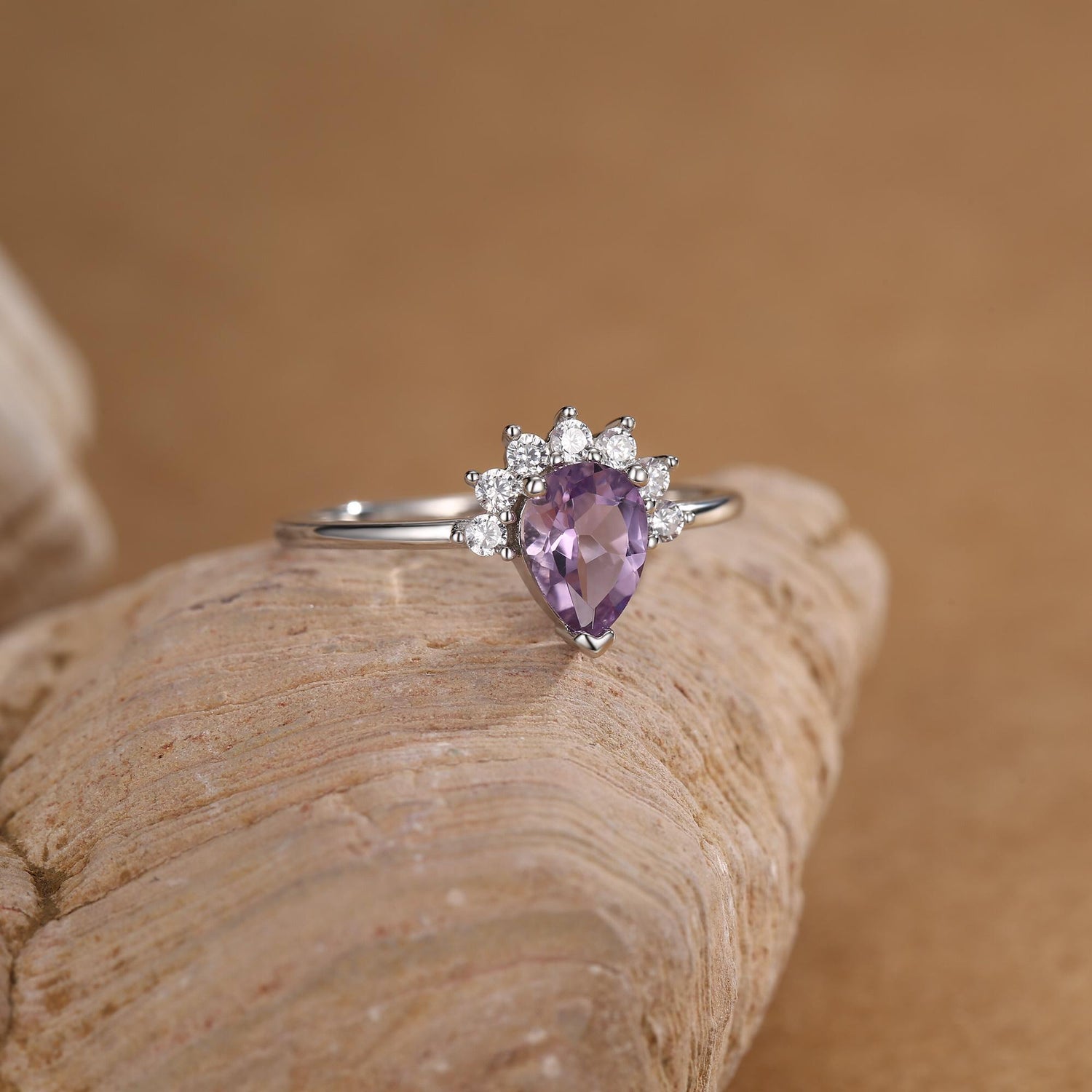 Vintage Pear Cut Amethyst Crown Halo Ring