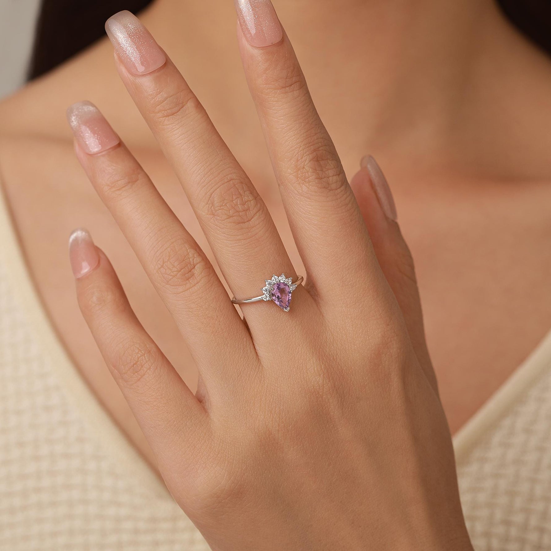 Vintage Pear Cut Amethyst Crown Halo Ring