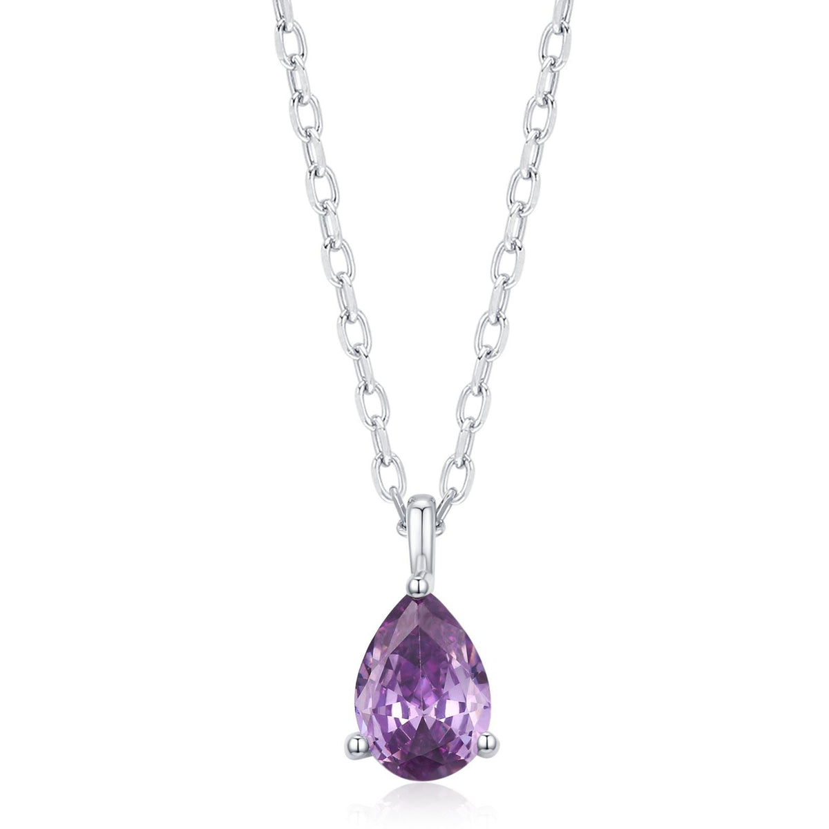 Amethyst Purple CZ Pear Pendant Necklace