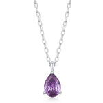 Amethyst Purple CZ Pear Pendant Necklace