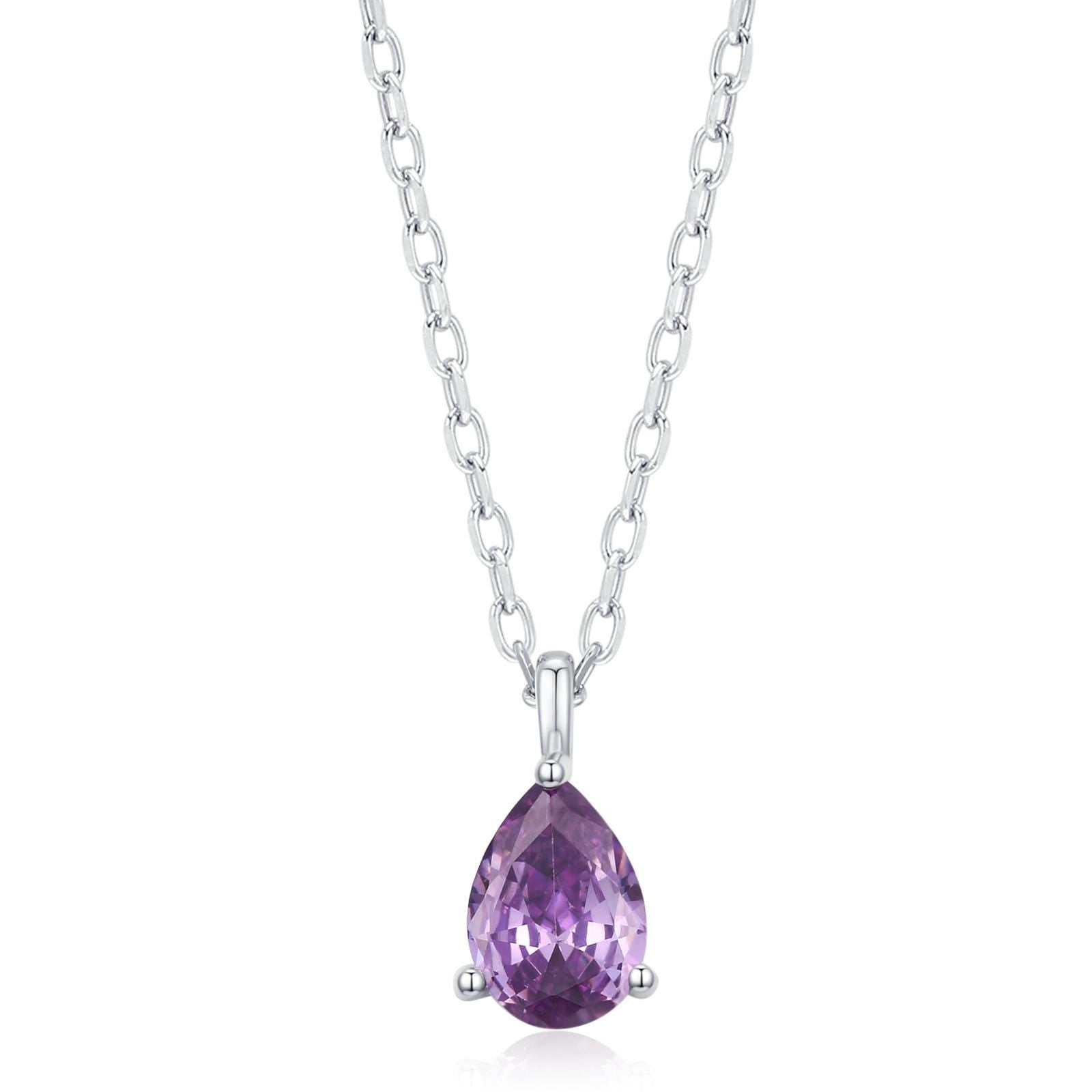 Amethyst Purple CZ Pear Pendant Necklace