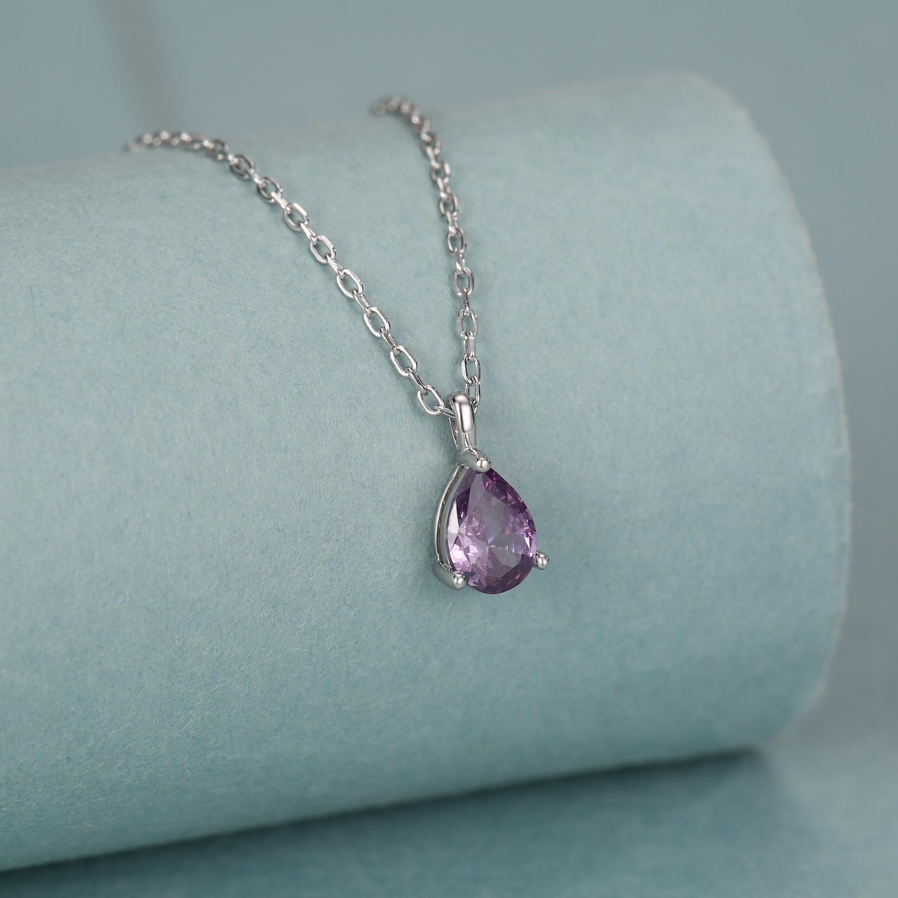 Amethyst Purple CZ Pear Pendant Necklace