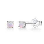 Cosmic Dust Minimalist Opal Stud Earrings in Sterling Silver, Simulated Opal, Blue Lilac Pink Hues
