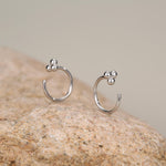 Tiny Three Ball Huggie Hoop Earrings in Sterling Silver, Three Ball Cluster Earrings, Open Hoops, Pull-Through Threader Earrings,