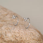 Tiny Three Ball Huggie Hoop Earrings in Sterling Silver, Three Ball Cluster Earrings, Open Hoops, Pull-Through Threader Earrings,