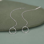 Sterling Silver Open Circle Threaders, Available in two Lengths, Delicate Circle Earrings, Minimalist Ear Threaders