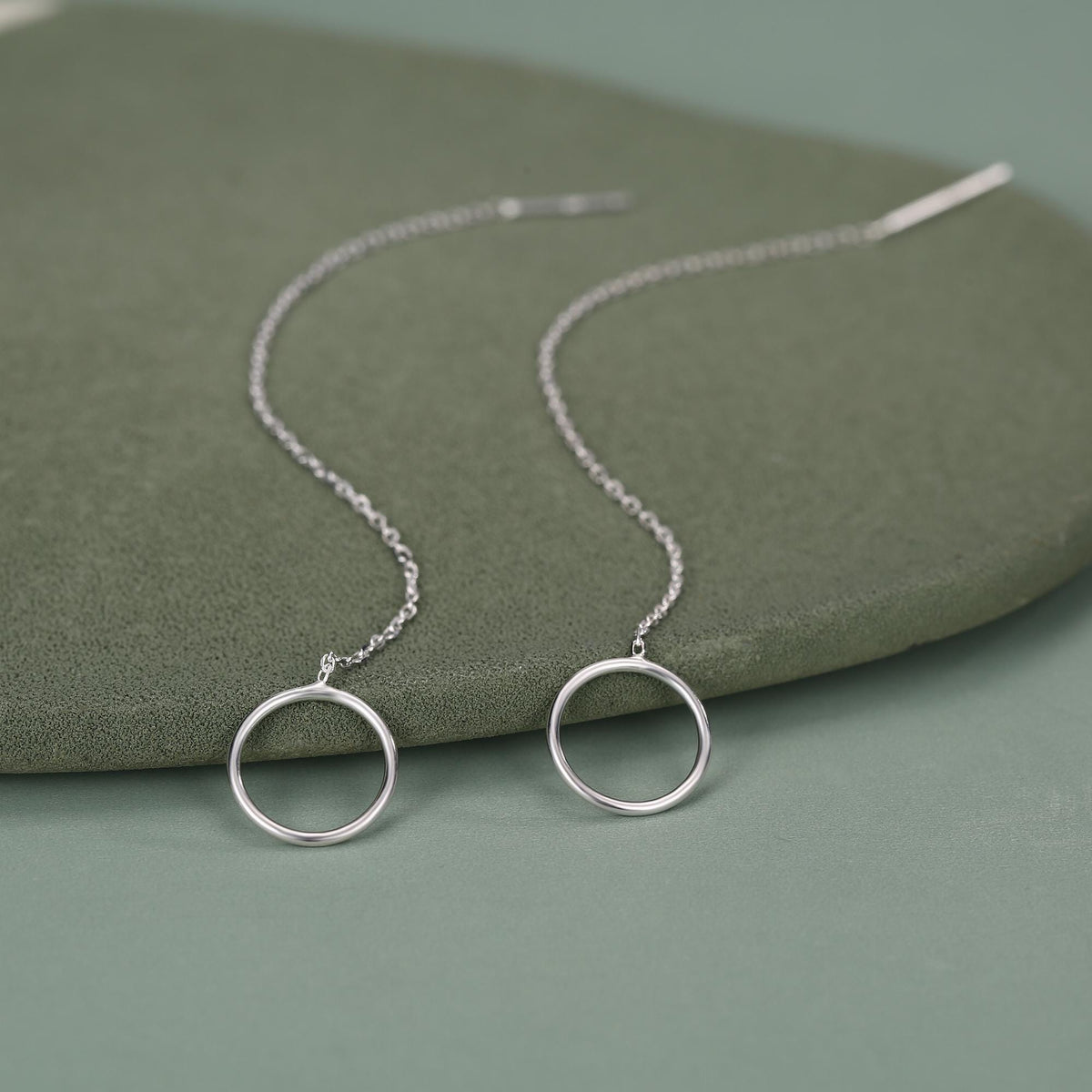Sterling Silver Open Circle Threaders, Available in two Lengths, Delicate Circle Earrings, Minimalist Ear Threaders