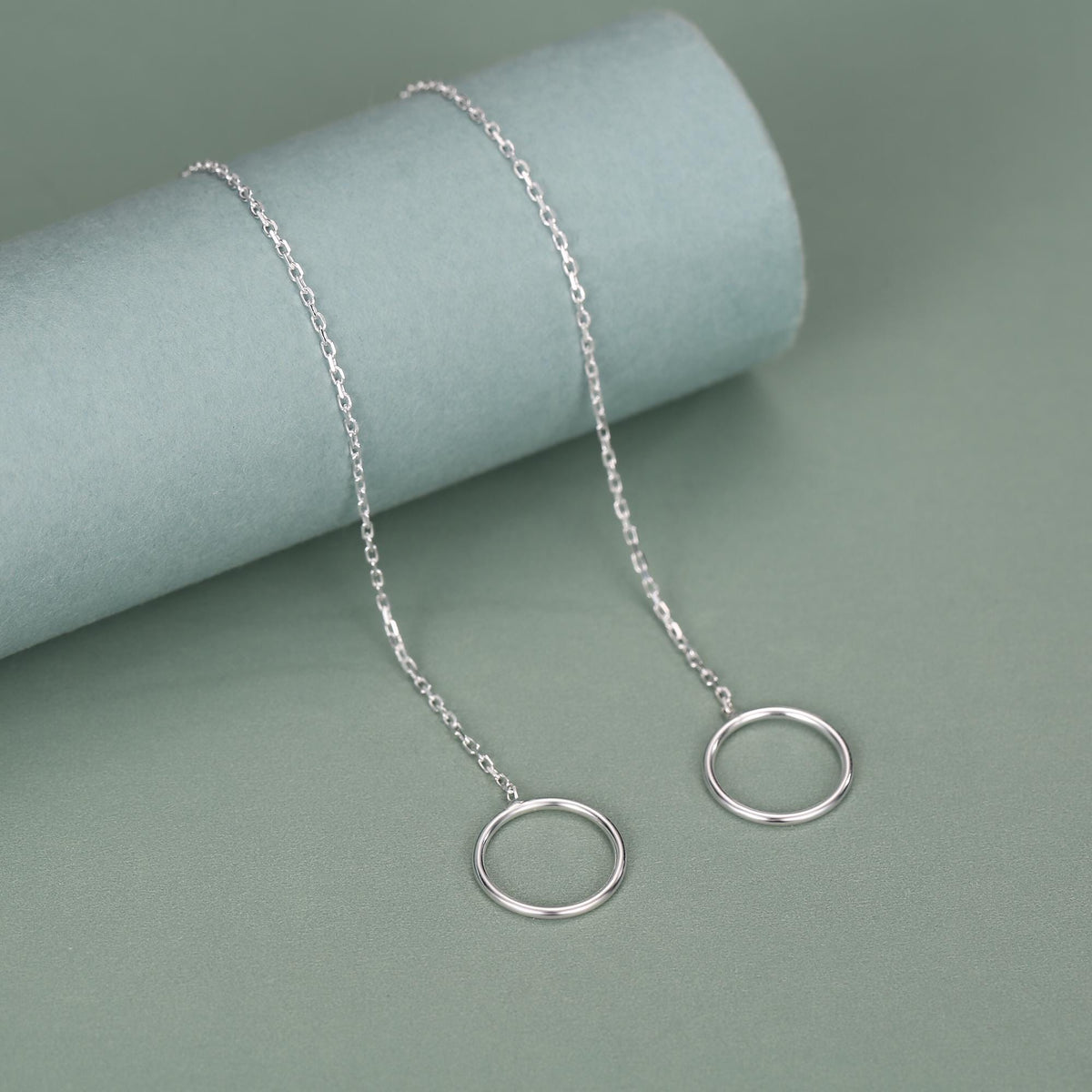 Sterling Silver Open Circle Threaders, Available in two Lengths, Delicate Circle Earrings, Minimalist Ear Threaders